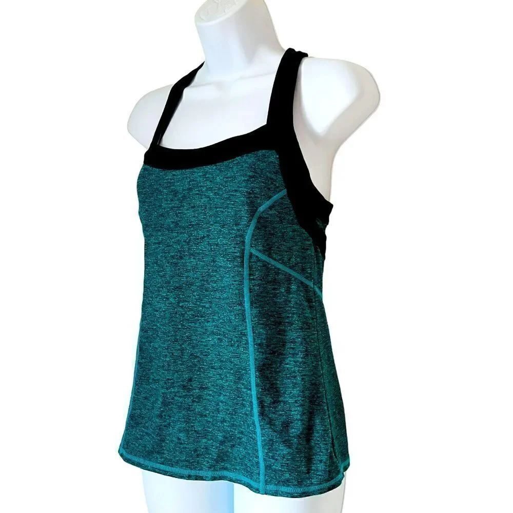 Zella  Workout Athletic Yoga Gym  Racerback Teal Black built in Bra tank sz S